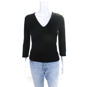 Alexis Womens Tight Knit Slim Fit V Neck Long Sleeved Sweater Black Size XS